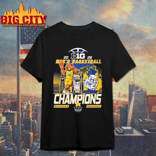 Michigan Wolverines 2026 Big Ten Men’s Basketball Season Champions Mascot Trophy Shirt