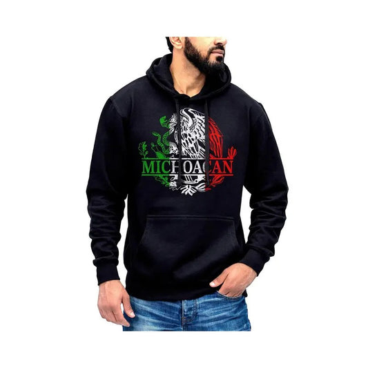 Michoacan Mexico Eagle Emblem Hoodie Sweatshirt Cotton Fabric Menswear Breathable Kangaroo Pocket Print Tops Pullover Soft Casual Long Sleeve Wetsuit
