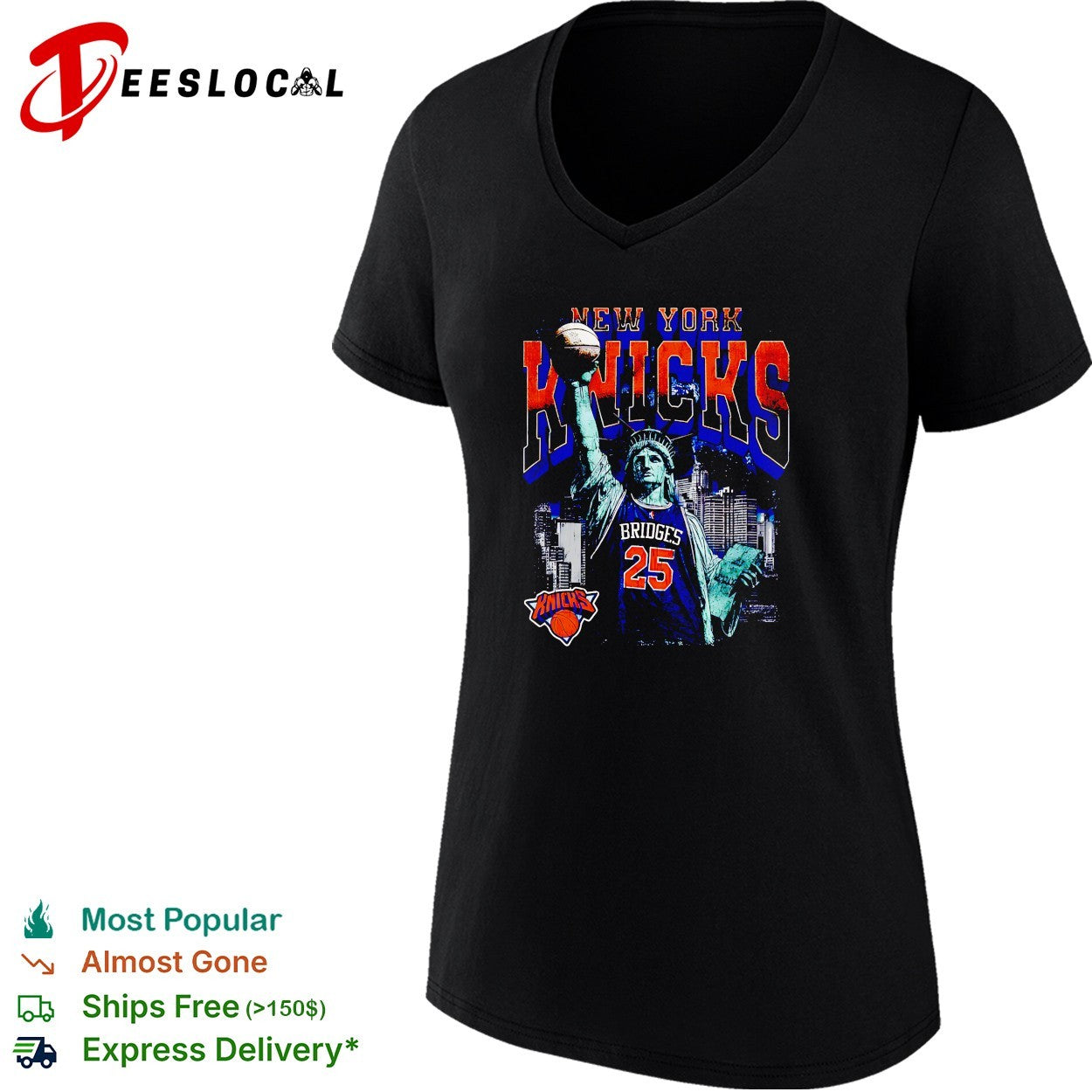 Mikal Bridges 25 New York Knicks Statue of Liberty skyline basketball shirt