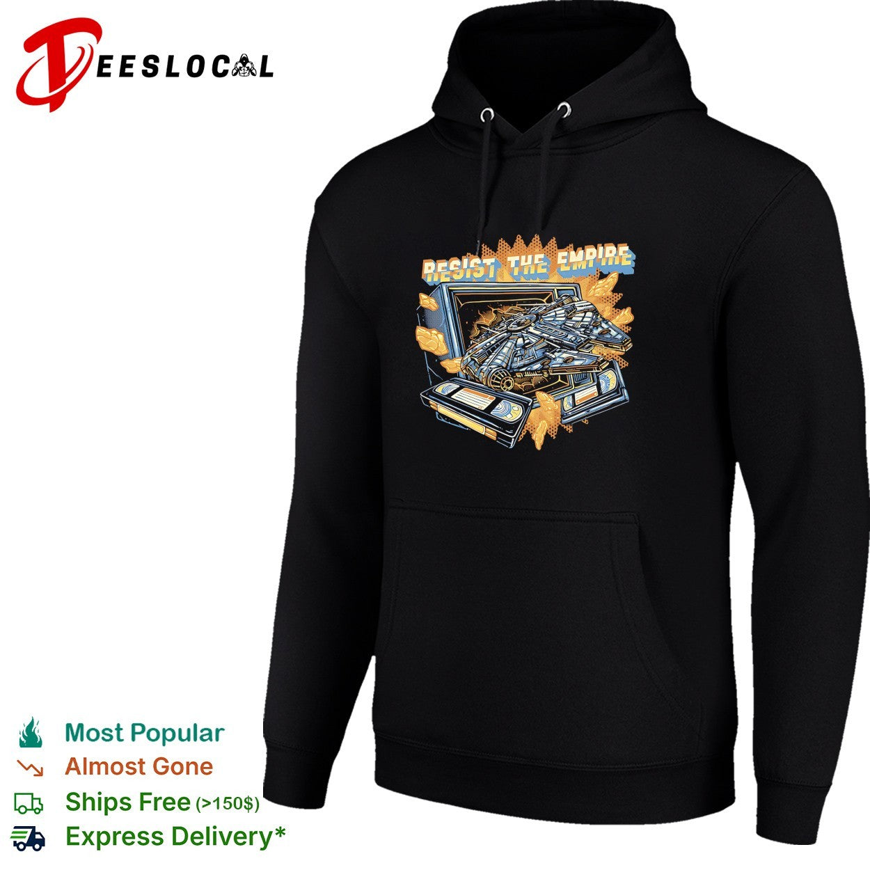 Millennium Falcon bursting through TV resist the empire shirt
