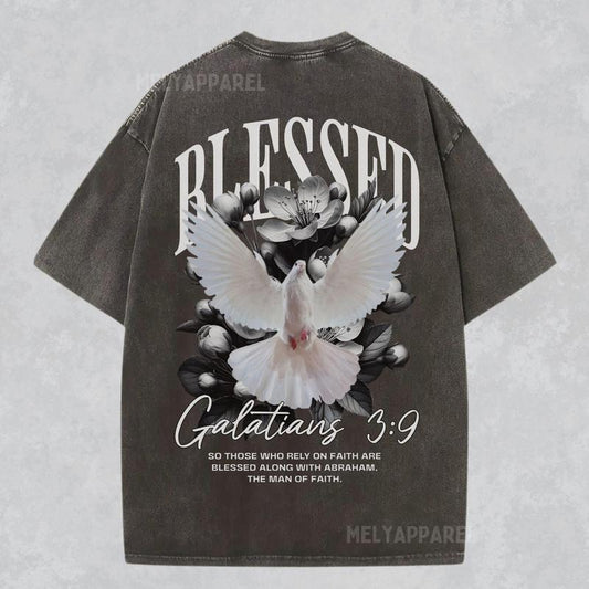 [ Mineral Wash ] Christian Shirt Blessed Tee Jesus Apparel Faith Streetwear Unisex Crewneck Religious Washed Gift For Him Or Her Bible Verse Tshirt