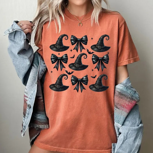 Mini Witch Hats, Bows, Western, Witch, Aesthetic, Meme, Halloween, Costume, Tshirt, Women's Comfort Colors Tshirt, Halloween Tee, Witch, Spooky, Ghost