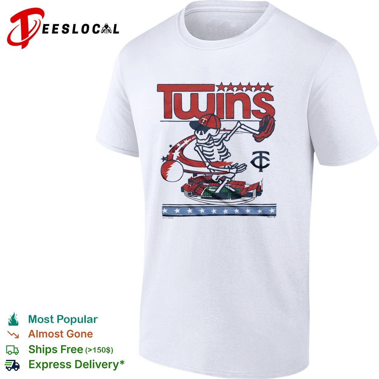 Minnesota Twins x Grateful Dead skeleton skateboard MLB graphic shirt