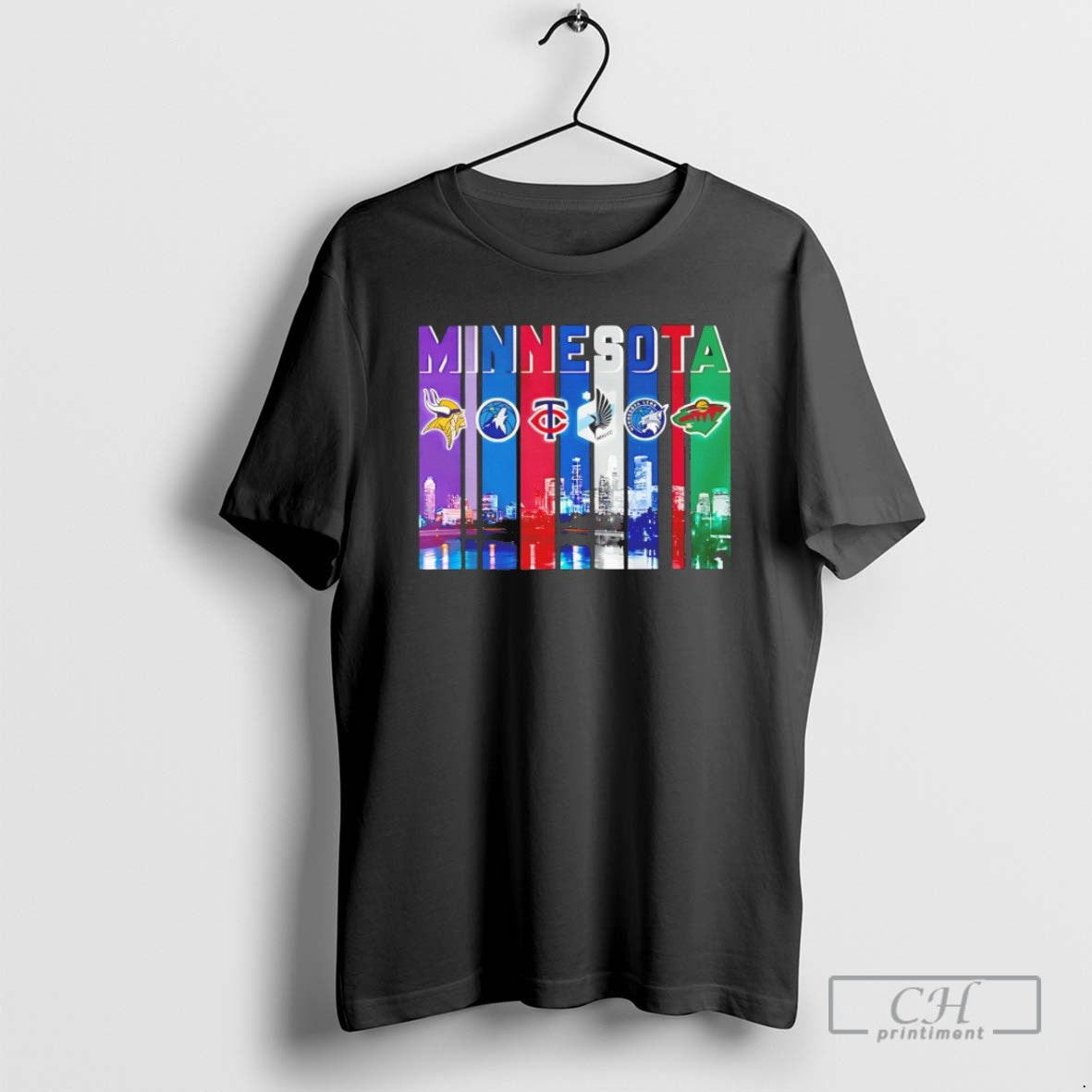 Minnesota Vikings Twins Wild Timberwolves United Fc Skyline City T Shirts - clothing by TeeHivey.com