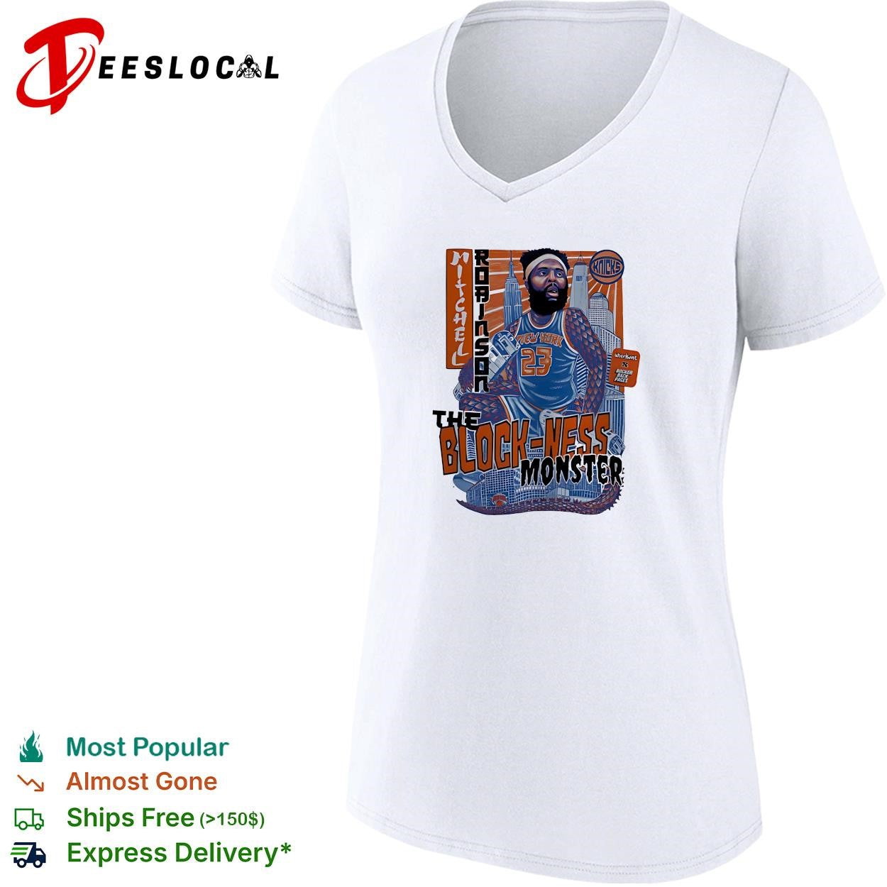 Mitchell Robinson 23 New York Knicks Block-Ness Monster illustration shirt