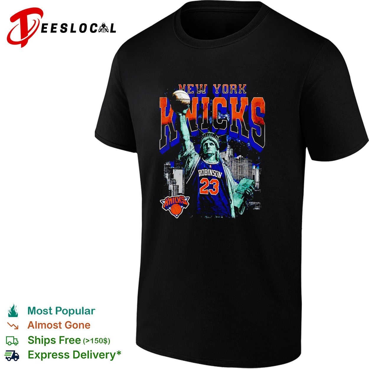 Mitchell Robinson 23 New York Knicks Statue of Liberty skyline basketball shirt