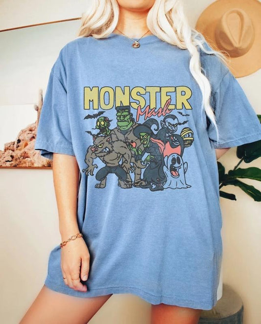Monster Mash Oversized Vintage T Shirt, Halloween Shirt, Comfort Colors Tshirt, Plus Size Halloween Shirt, Halloween Ghost Shirt Top Womenswear