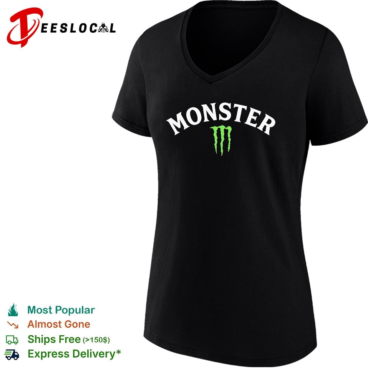 Monster energy drink parody bold white lettering green claw logo graphic shirt