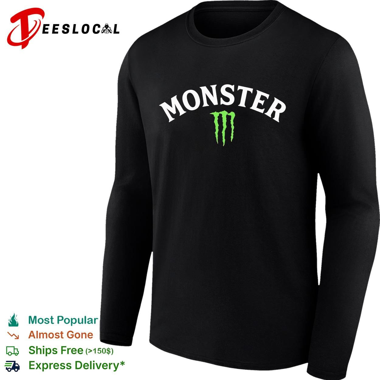 Monster energy drink parody bold white lettering green claw logo graphic shirt