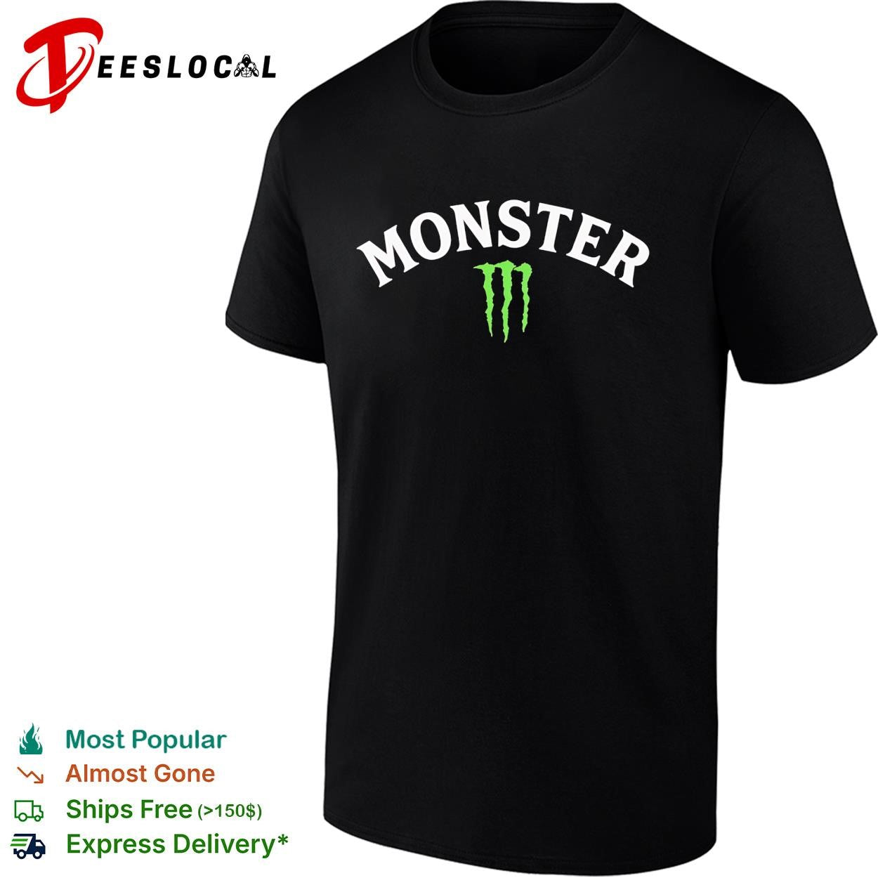 Monster energy drink parody bold white lettering green claw logo graphic shirt