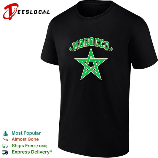 Morocco national team star pentagram arch varsity lettering soccer fan shirt