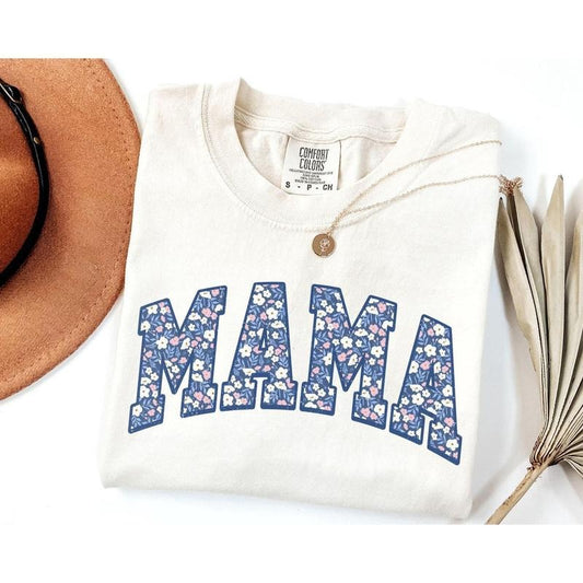 Multi-Floral Print MAMA T-Shirt, Comfort Colors T-Shirt, Summer MAMA Top, DTG Printed T-Shirt, Gift for Mom, mothers day gift,wildflower tee