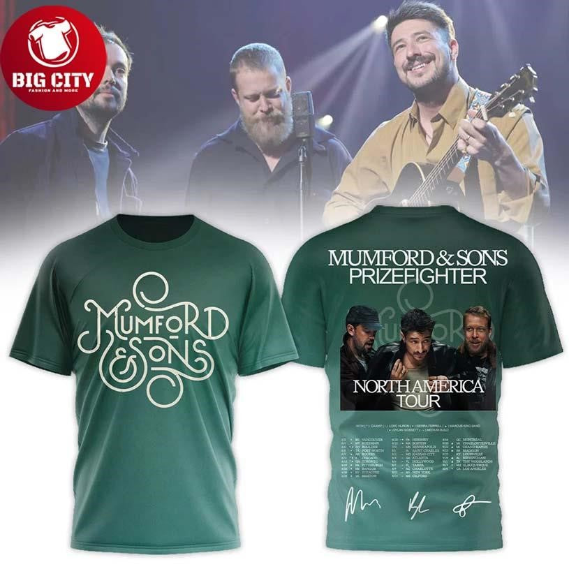 Mumford And Sons Prizefighter North America Tour 2026 Green Two Sided Shirt