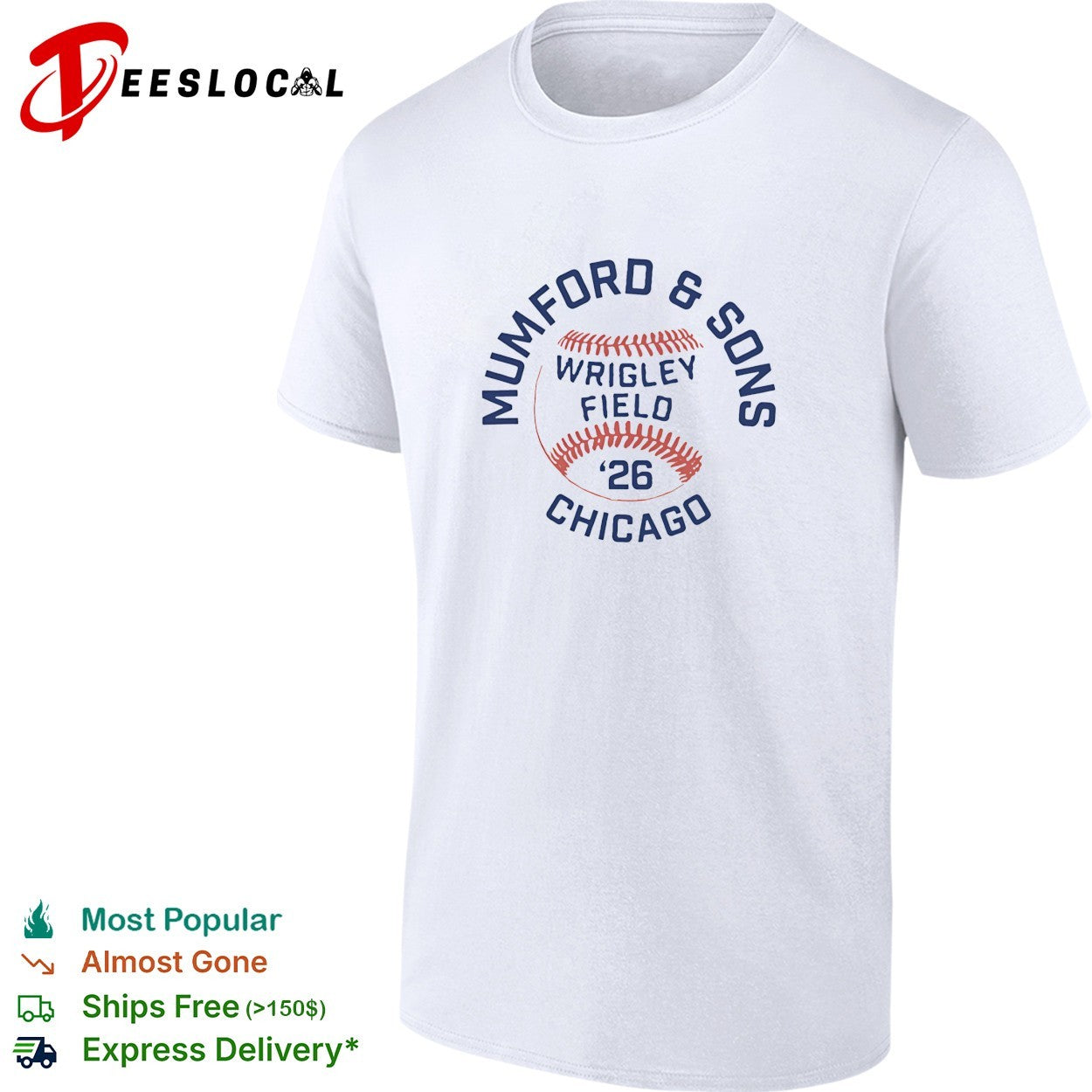 Mumford and Sons Wrigley Field Chicago 2026 baseball concert shirt