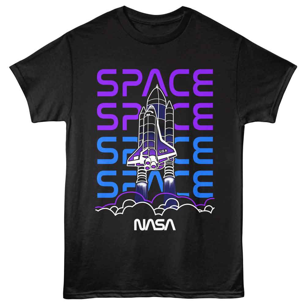 NASA - Shuttle Line Art - American Classics - Black Adult Short Sleeve T-Shirt - clothing by TeeHivey.com (Image 1)
