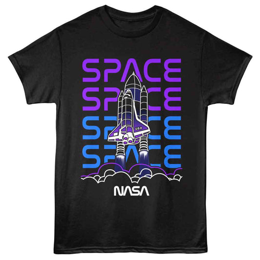 NASA - Shuttle Line Art - American Classics - Black Adult Short Sleeve T-Shirt - clothing by TeeHivey.com (Image 1)