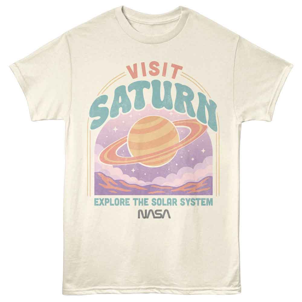 NASA - Visit Saturn - American Classics - Natural Adult Short Sleeve T-Shirt - clothing by TeeHivey.com (Image 1)