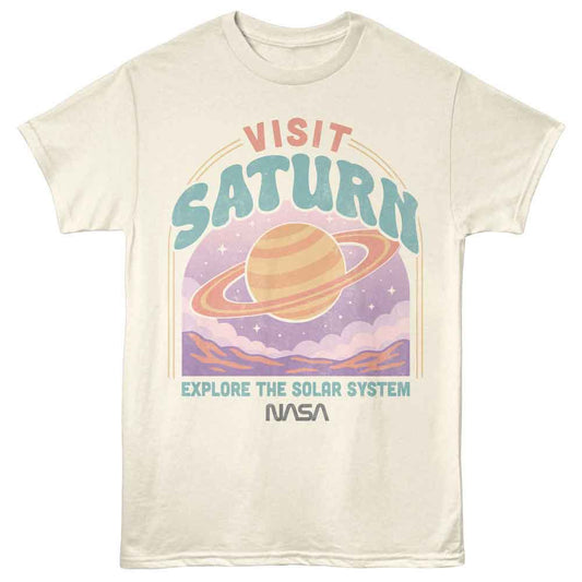NASA - Visit Saturn - American Classics - Natural Adult Short Sleeve T-Shirt - clothing by TeeHivey.com (Image 1)
