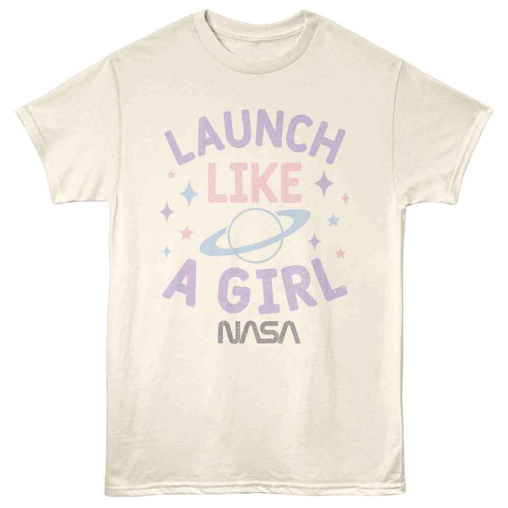 NASA - Launch Like A Girl - American Classics - Natural Adult Short Sleeve T-Shirt - clothing by TeeHivey.com (Image 1)