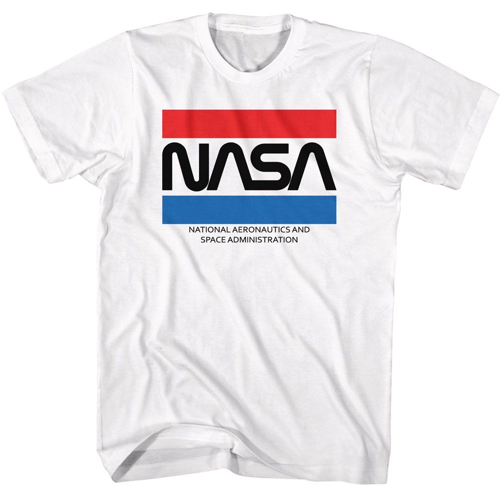 NASA - Stripes - American Classics - Solid White Adult Short Sleeve T-Shirt - clothing by TeeHivey.com (Image 1)