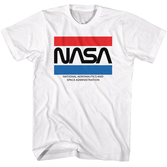 NASA - Stripes - American Classics - Solid White Adult Short Sleeve T-Shirt - clothing by TeeHivey.com (Image 1)