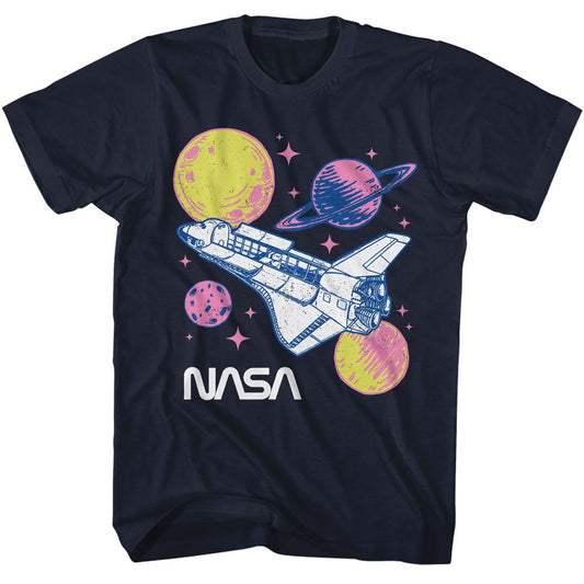 NASA - Pastel Planets - American Classics - Solid Blue Adult Short Sleeve T-Shirt - clothing by TeeHivey.com (Image 1)