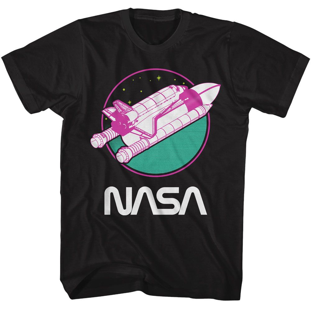 NASA - Neon Orbiter - American Classics - Solid Black Adult Short Sleeve T-Shirt - clothing by TeeHivey.com (Image 1)