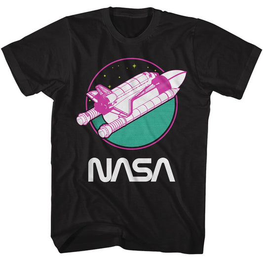 NASA - Neon Orbiter - American Classics - Solid Black Adult Short Sleeve T-Shirt - clothing by TeeHivey.com (Image 1)