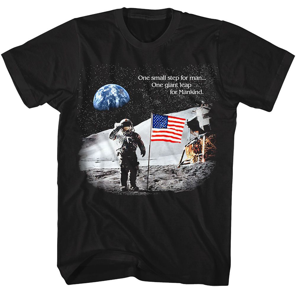 NASA - One Small Step For Man - American Classics - Solid Black Adult Short Sleeve T-Shirt (Image 1)
