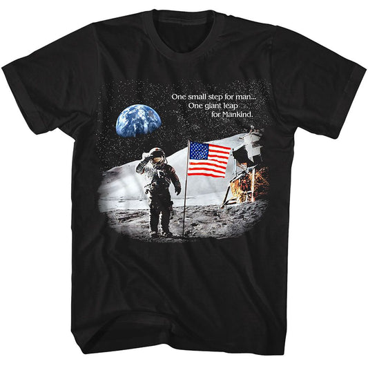 NASA - One Small Step For Man - American Classics - Solid Black Adult Short Sleeve T-Shirt (Image 1)