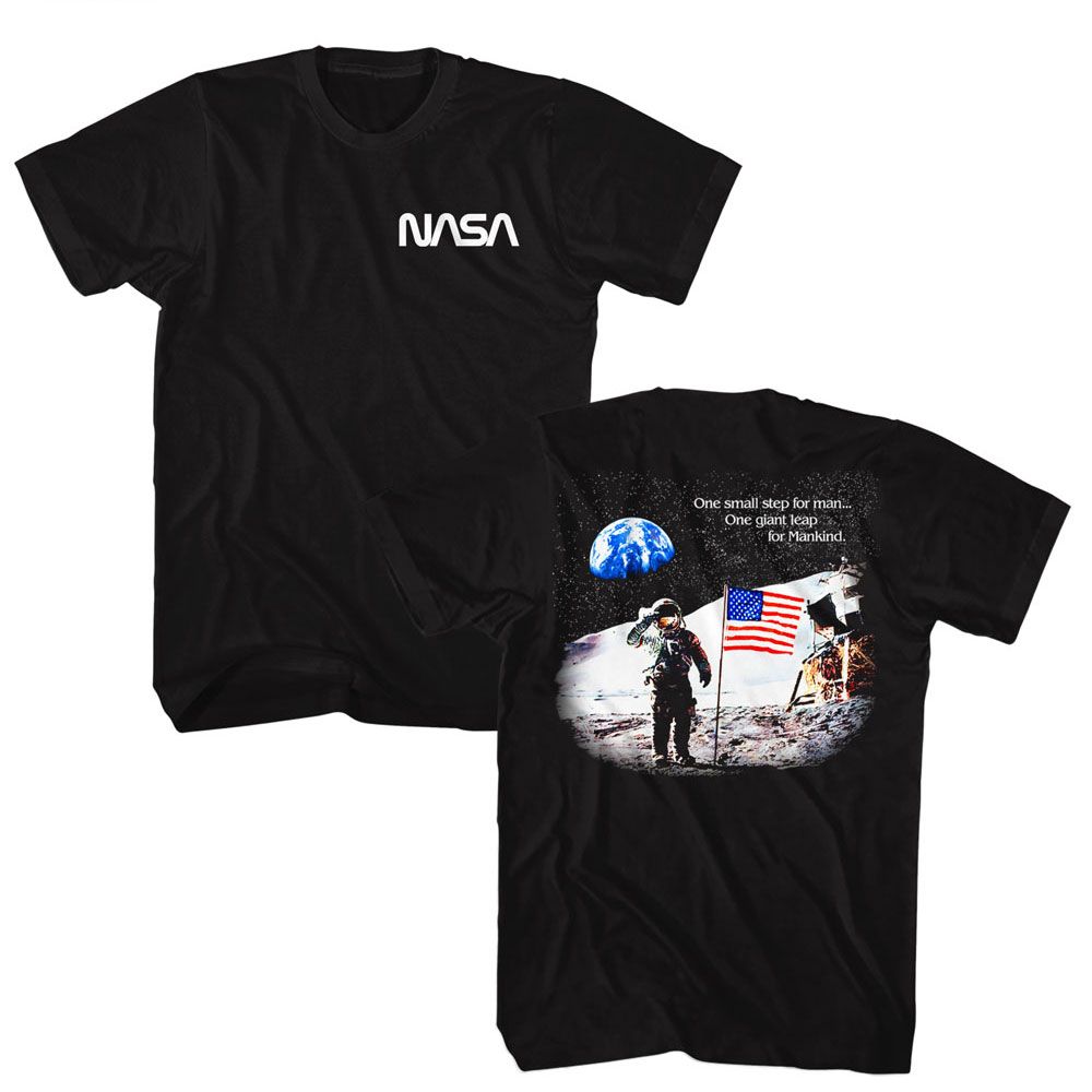 NASA - Moon Landing Flag - American Classics - Solid Black Adult Short Sleeve T-Shirt - clothing by TeeHivey.com (Image 1)