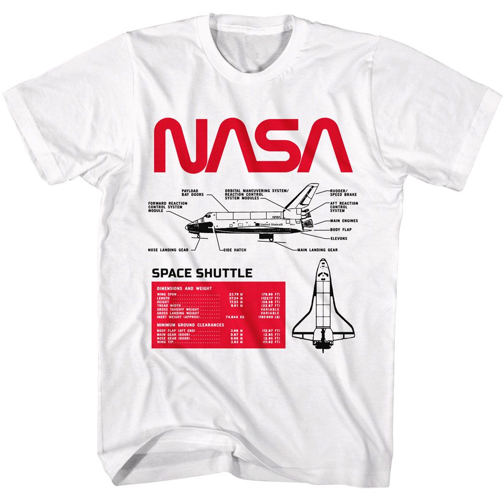 NASA - Space Shuttle Specs - American Classics - Solid White Adult Short Sleeve T-Shirt - clothing by TeeHivey.com (Image 1)