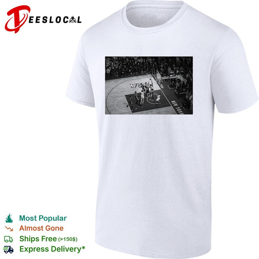 NBA Finals basketball game aerial view black white action photo shirt