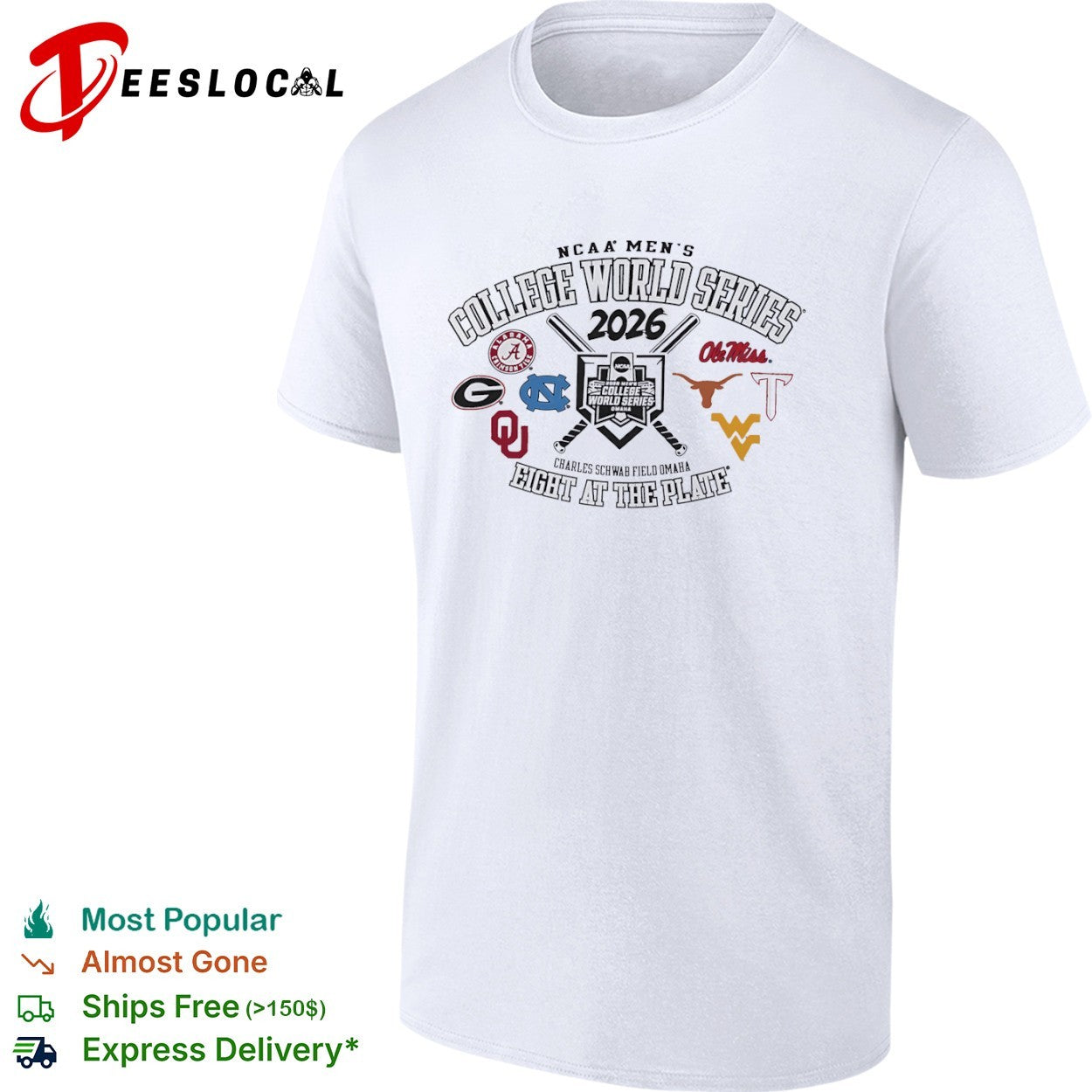NCAA Men’s College World Series 2026 eight at the plate Charles Schwab field Omaha shirt