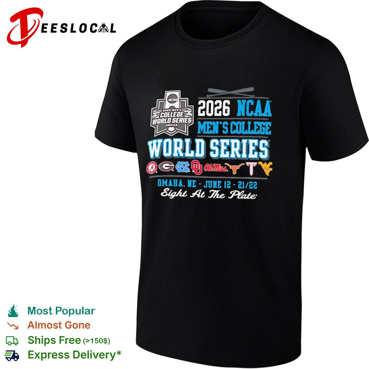 NCAA Men’s College World Series 2026 eight at the plate shirt