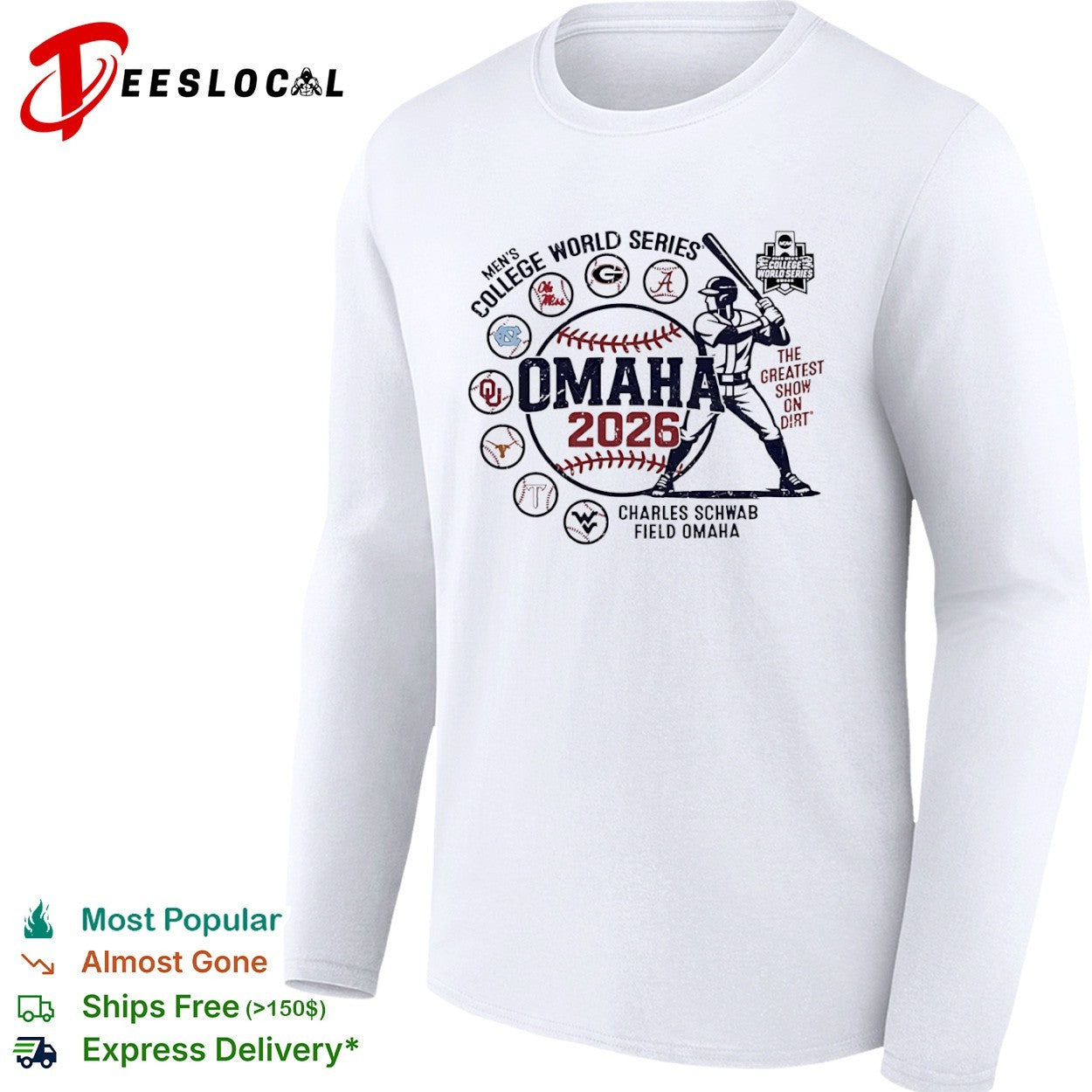 NCAA Mens College World Series the greatest show on dirt Omaha 2026 Charles Schwab Field shirt