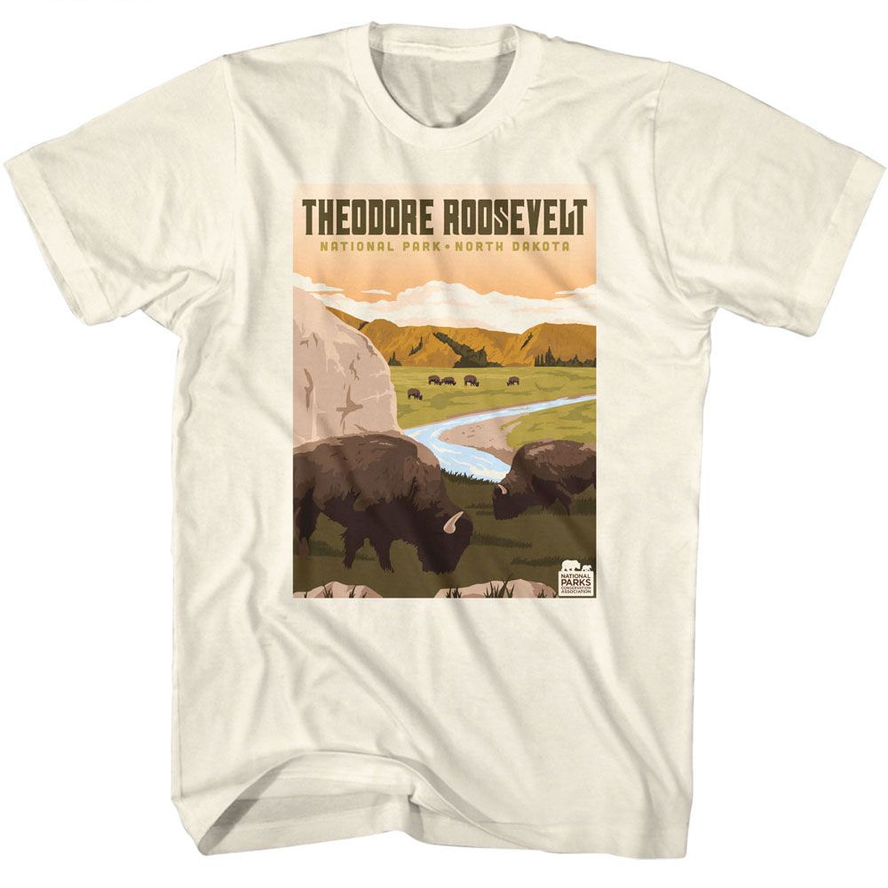 National Parks - Theodore Roosevelt Park - American Classics - Solid Off-White Adult Short Sleeve T-Shirt (Image 1)