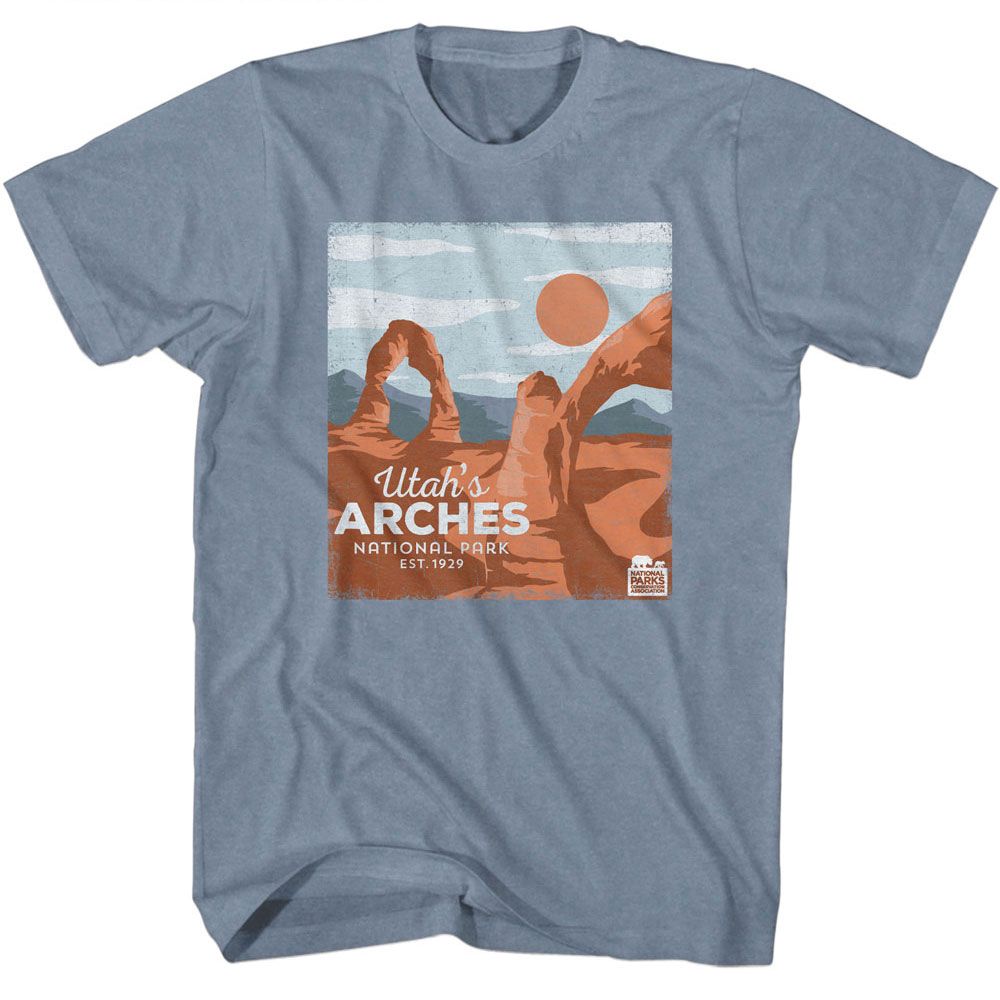 National Parks - Utahs Arches - American Classics - Heather Blue Adult Short Sleeve T-Shirt (Image 1)