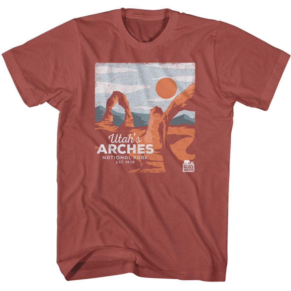 National Parks - Utahs Arches - American Classics - Solid Red Adult Short Sleeve T-Shirt - clothing by TeeHivey.com (Image 1)
