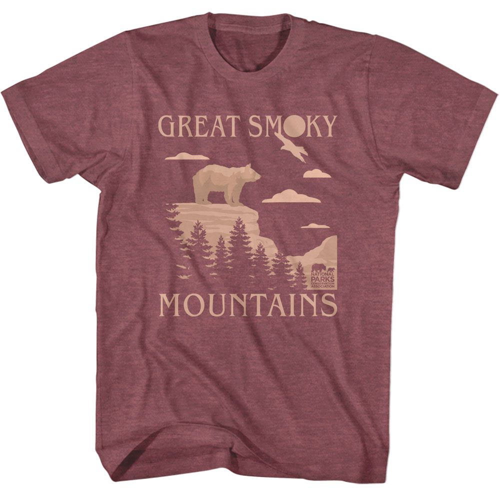 National Parks - Great Smoky Mountains - American Classics - Solid Red Adult Short Sleeve T-Shirt