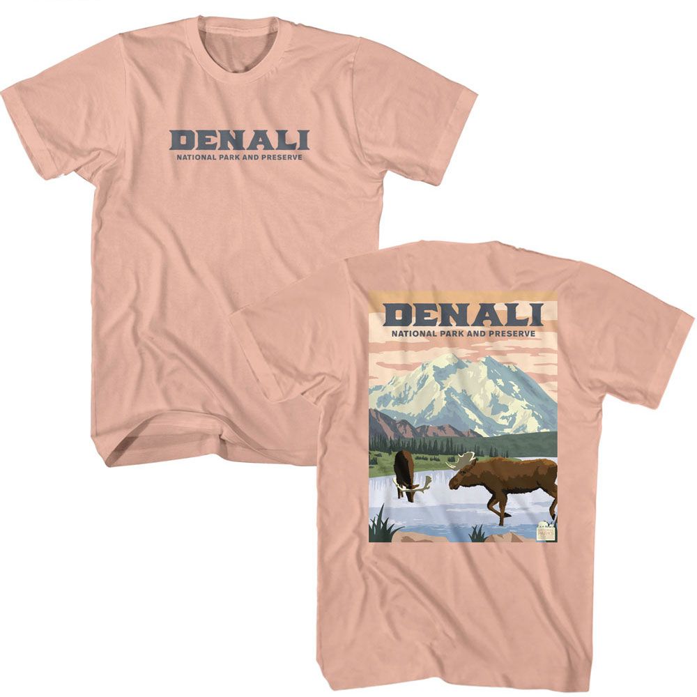 National Parks - Denali Poster Art - American Classics - Solid Orange Adult Short Sleeve T-Shirt (Image 1)