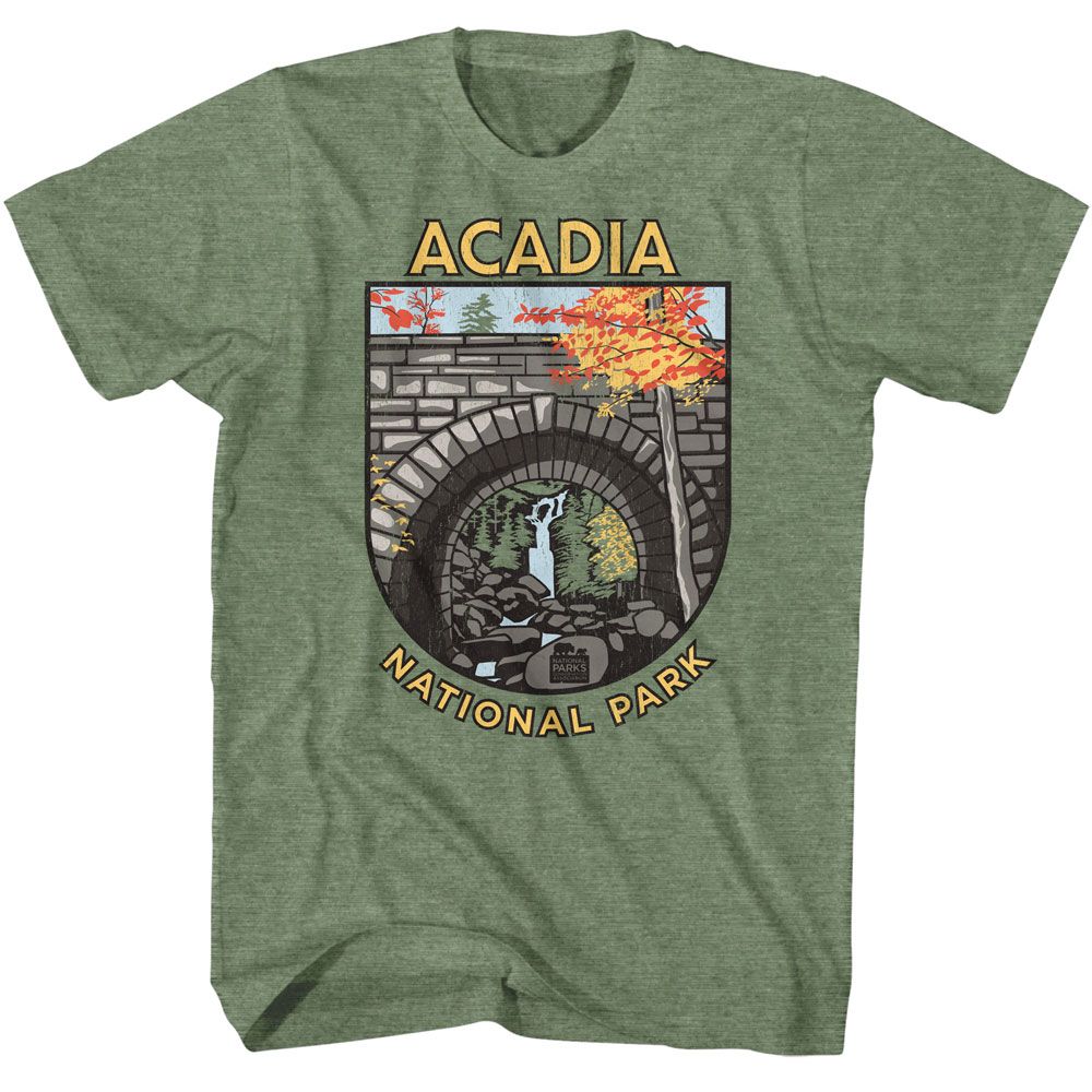 National Parks - Acadia - American Classics - Heather Green Adult Short Sleeve T-Shirt - clothing by TeeHivey.com (Image 1)