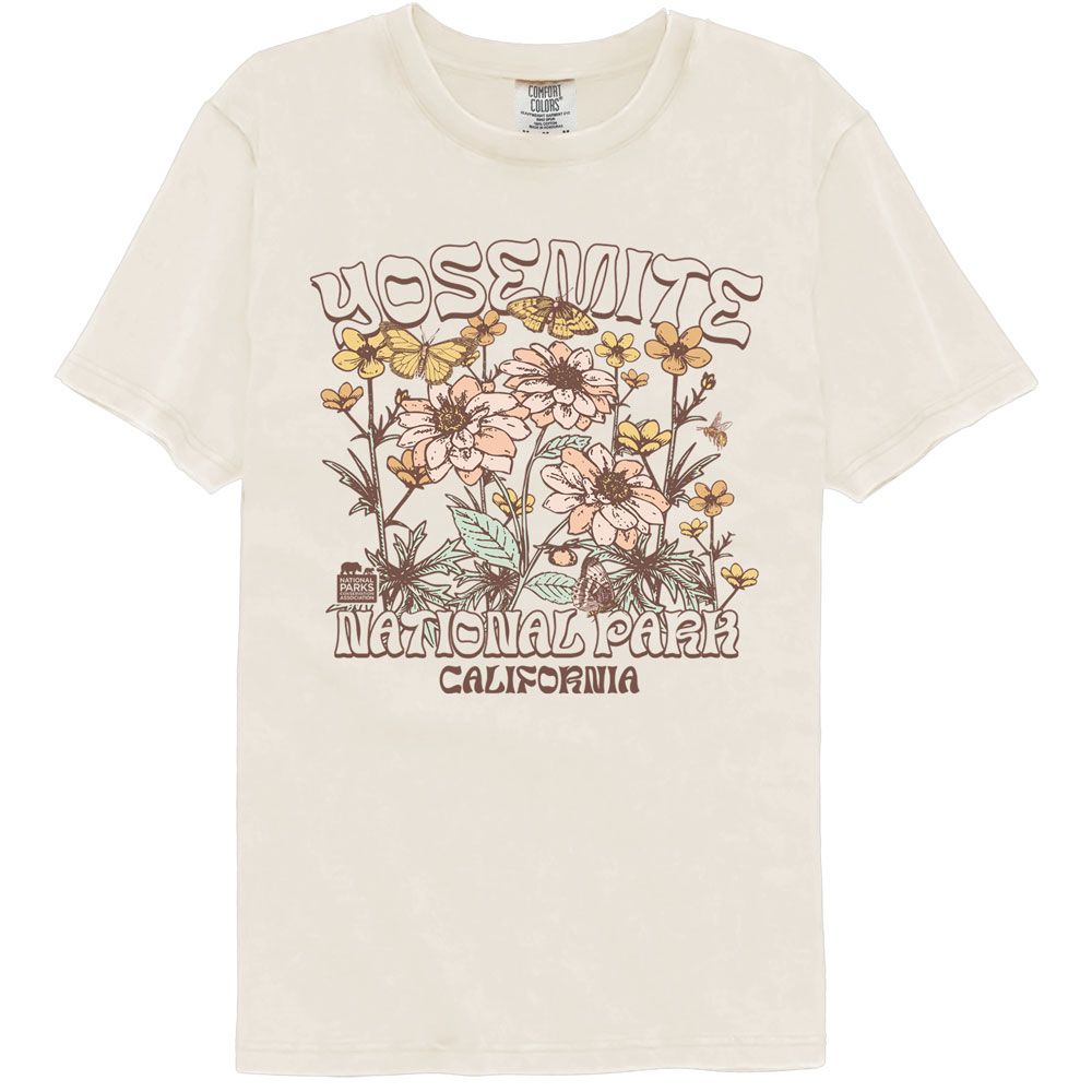 National Parks - Yosemite Floral - American Classics - Solid Beige Adult Short Sleeve Comfort Color T-Shirt