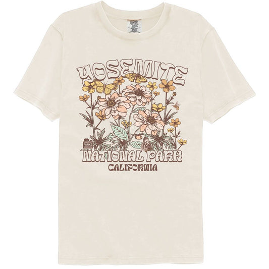 National Parks - Yosemite Floral - American Classics - Solid Beige Adult Short Sleeve Comfort Color T-Shirt