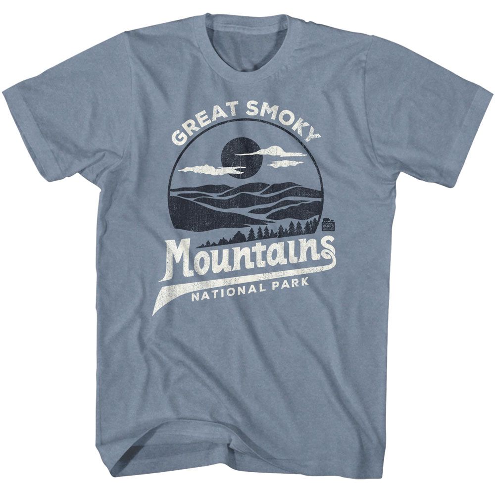 National Parks - Smoky Mountains Two Tone - American Classics - Heather Blue Adult Short Sleeve T-Shirt (Image 1)