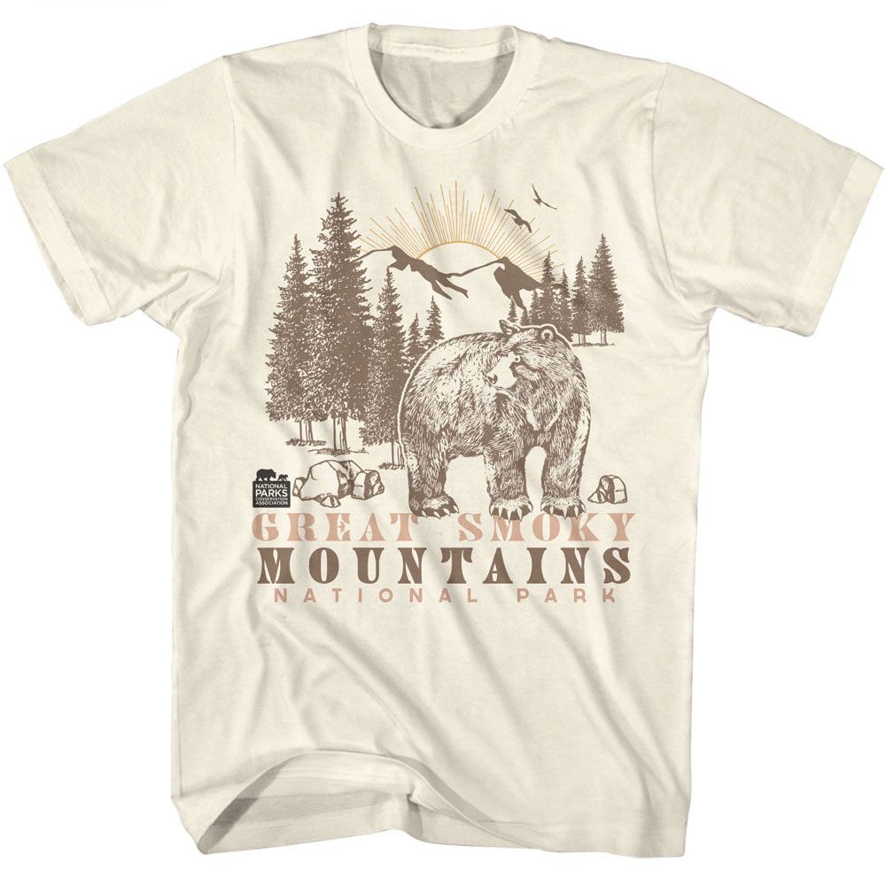 National Parks - Bear And Mountains - American Classics - Solid Off-White Adult Short Sleeve T-Shirt (Image 1)