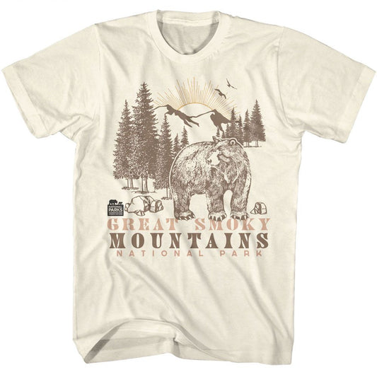 National Parks - Bear And Mountains - American Classics - Solid Off-White Adult Short Sleeve T-Shirt (Image 1)