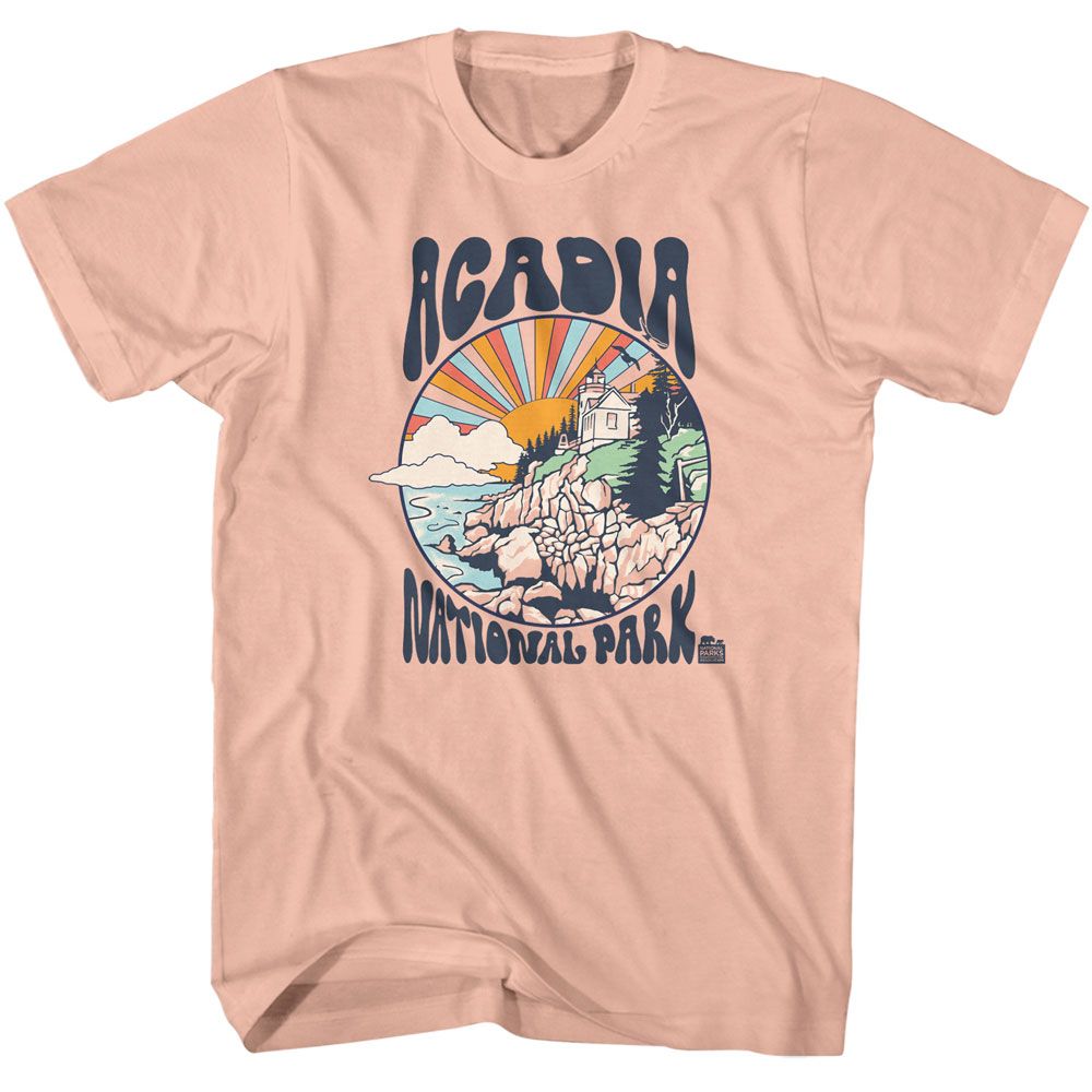 National Parks Acadia Colorful Sun Officially Licensed Adult Short Sleeve T-Shirt Style001
