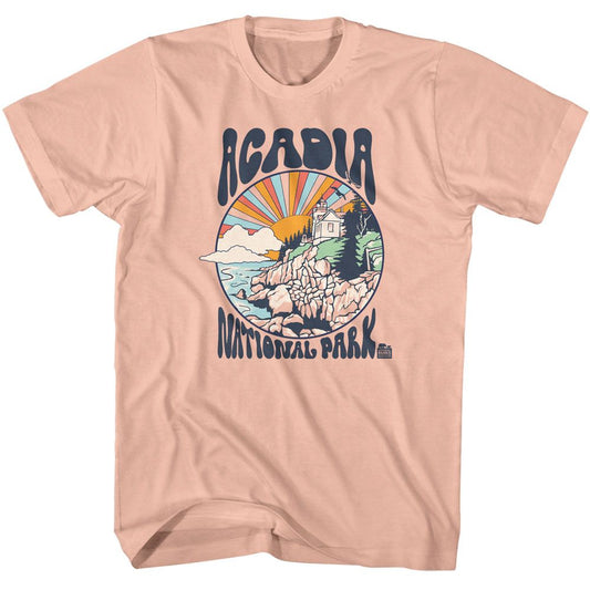 National Parks Acadia Colorful Sun Officially Licensed Adult Short Sleeve T-Shirt Style001