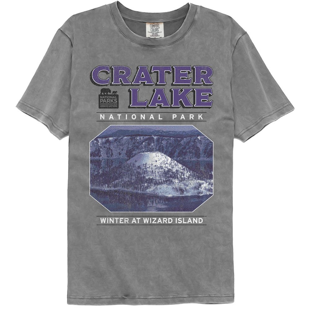 National Parks - Crater Lake Tabletop - American Classics - Solid Gray Adult Short Sleeve Comfort Color T-Shirt (Image 1)